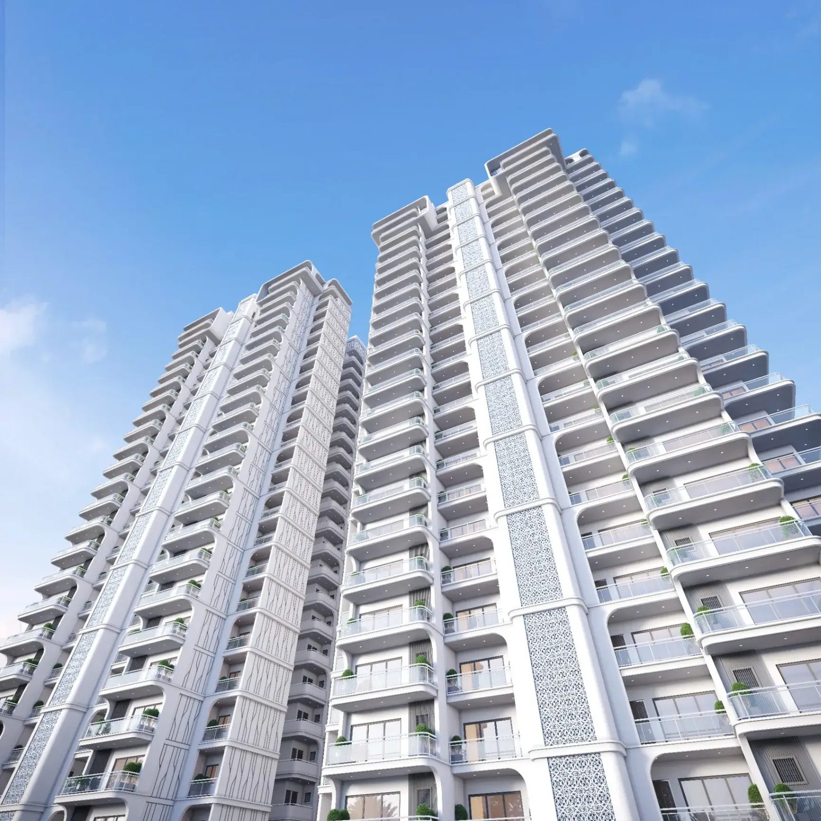 Official 3D rendering of the Genesis Heights residential towers by STJ Group in Zirakpur